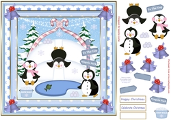 Penguins Celebrate Christmas Decoupage Topper