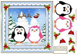 Chilly Christmas Penguins Scene Topper 2