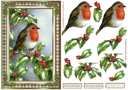Christmas Robin soft green framed decoupage Topper