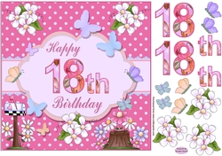 Happy 18th Birthday Butterfly Pink Background 8x8ins Topper