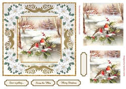 Christmas Robins Snow Scene White Poinsettia Topper