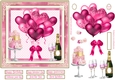 Pink Balloons, Champagne & Cake 7x7ins Decoupage diamond frame Topper 2