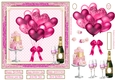 Pink Balloons, Champagne & Cake 7x7ins Decoupage glitter frame Topper 3