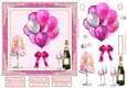 Pink Balloons, Champagne & Cake 7x7ins Decoupage glitter frame Topper 5