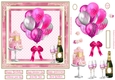 Pink Balloons, Champagne & Cake 7x7ins Decoupage diamond frame Topper 6