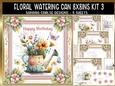 Floral Watering Can 8x8ins Kit 3 with Matching Bookmarks
