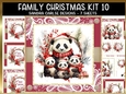 Vintage Christmas Panda Family 7x7ins Topper kit 10 with lace edging