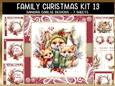 Vintage Christmas Fox Family 7x7ins Topper kit 13 with lace edging