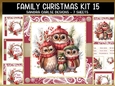 Vintage Christmas Owl Family 7x7ins Topper kit 15 with lace edging