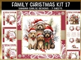 Vintage Christmas Dogs Family 7x7ins card kit 17 with lace edging