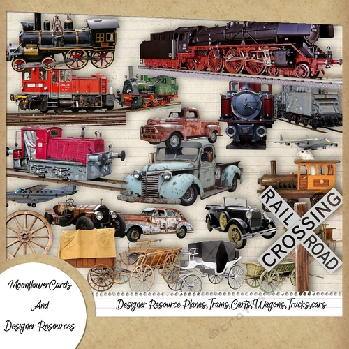Designer Resource Bundle Planes Trains Trucks Cars Wagons Carts