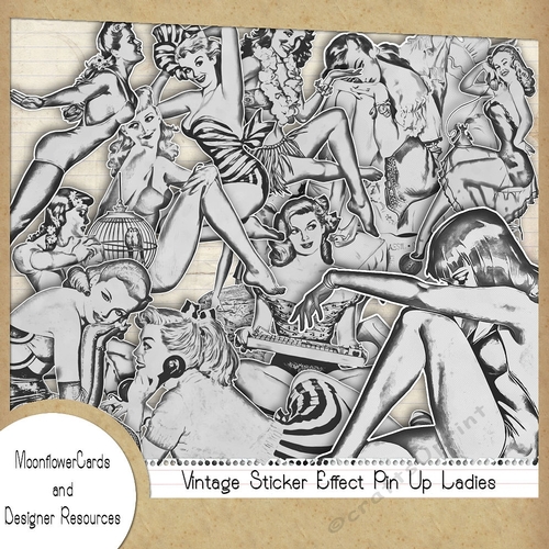 1940`s Sticker Effect Pin Up Ladies