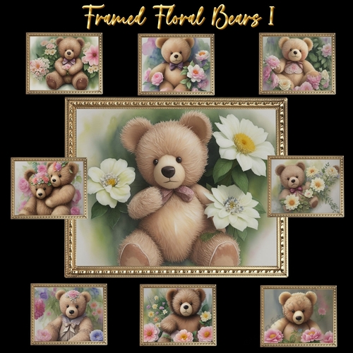  Framed Floral Bears 1
