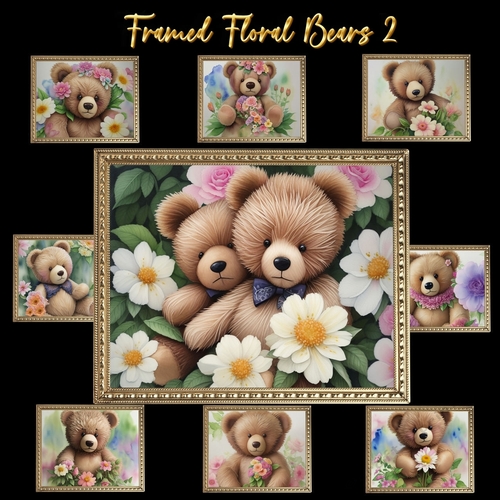  Framed Floral Bears 2
