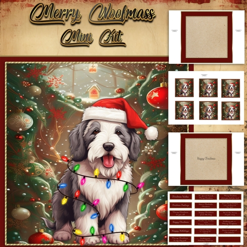 Merry Woofmas Mini Kit Old english sheepdog