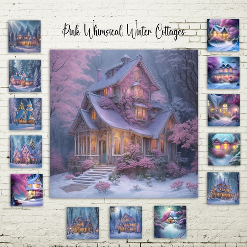 Pink Whimsical Winter Cottages