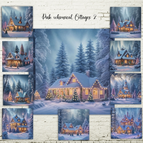 Pink Whimsical Winter Cottages 2