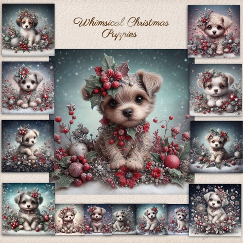 Whimsical Christmas Puppies 