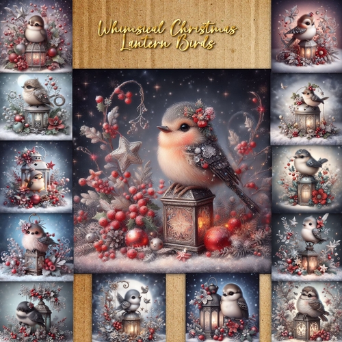 Whimsical Christmas Lantern Birds