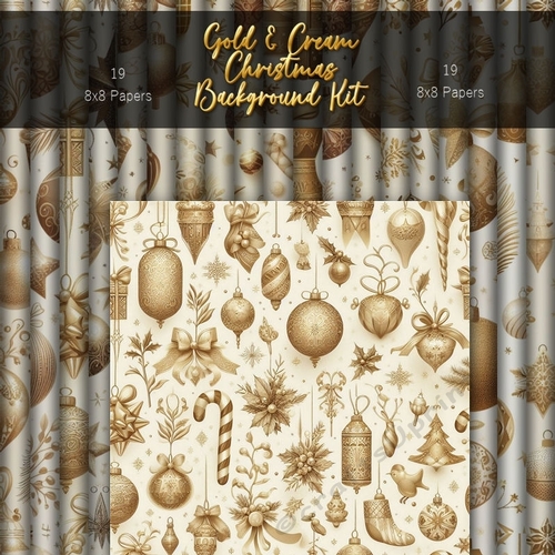 Christmas Gold and Cream Background Kit 