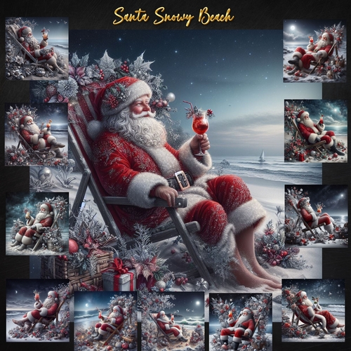Whimsical Santa on Snowy Beach 