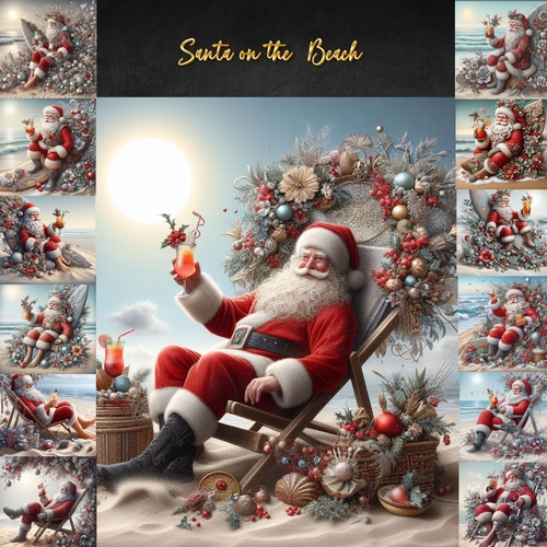 Whimsical Santa on  Beach 
