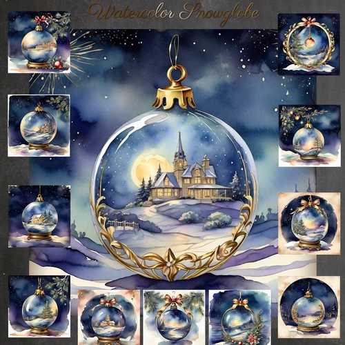 Watercolour Christmas Snowglobe