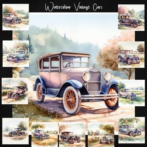 Watercololur Vintage Cars