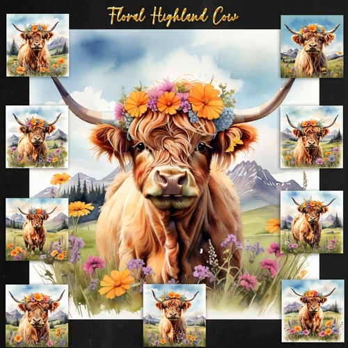 Floral Highland Cow