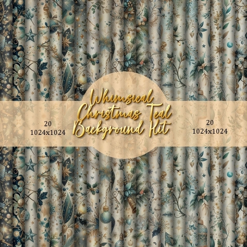 Whimsical Christmas Teal  Background Kit 
