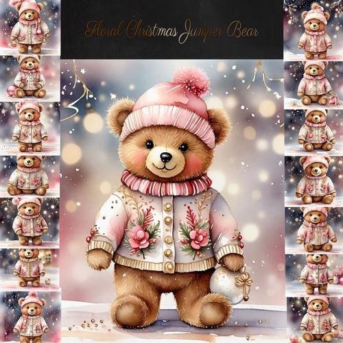 Floral Christmas Jumper  Bear