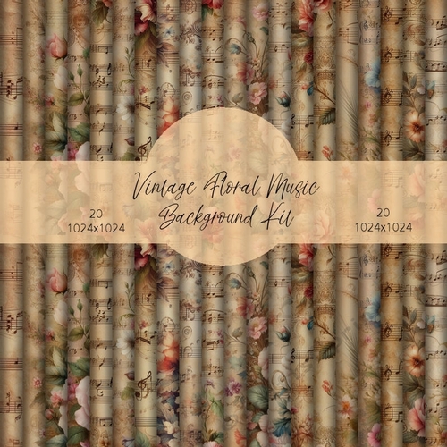 Vintage Floral Music Background Kit