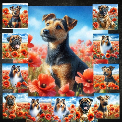 Beautiful Poppy Field Dogs 1