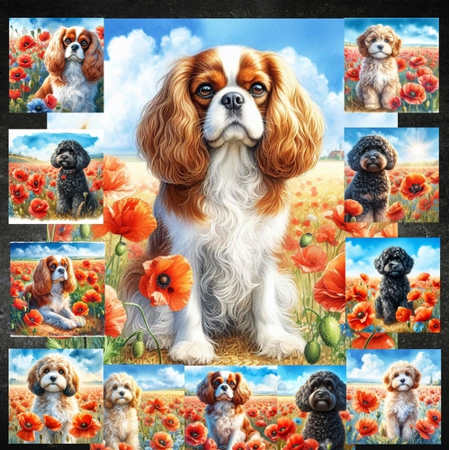 Beautiful Poppy Field Dogs 5