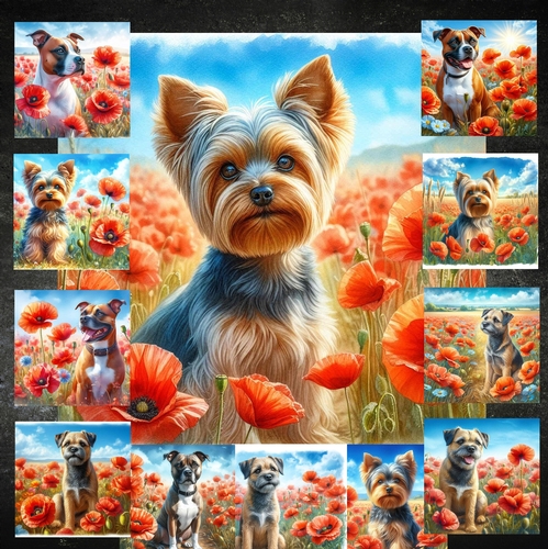 Beautiful Poppy Field Dogs 7