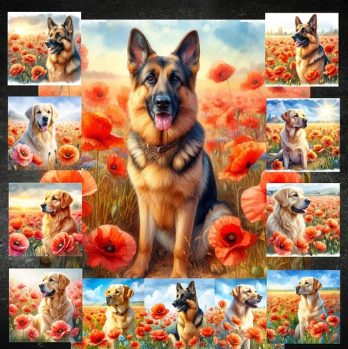 Beautiful Poppy Field Dogs 11