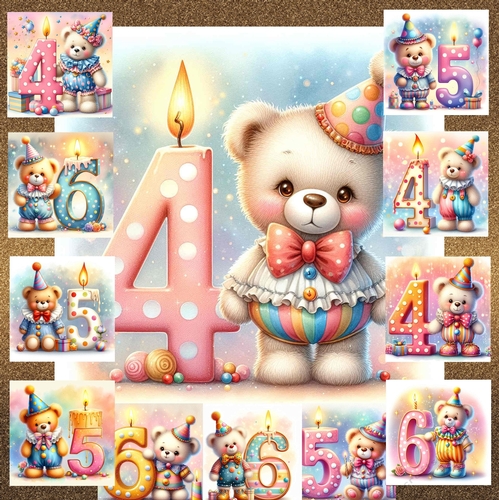 4 5 6  Candle Birthday Bears