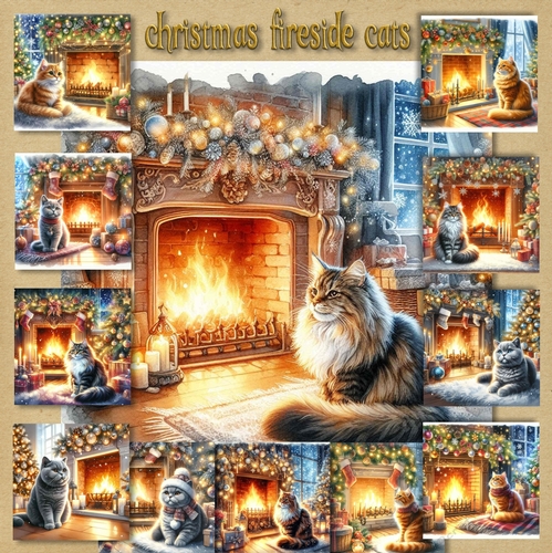 Christmas Fireside Cats 2