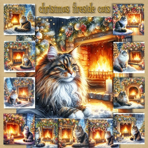Christmas Fireside Cats 3
