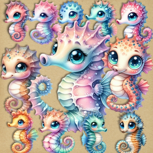 Cute Seahorses Clipart