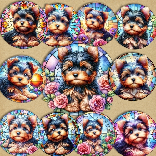 Stained Glass Yorkies Clipart