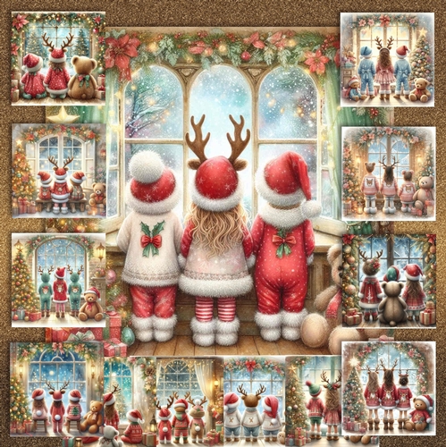 Christmas Window Bears & Children 2