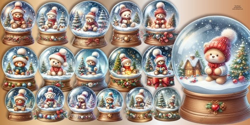  Christmas Teddy Bear Snowglobes  Clipart