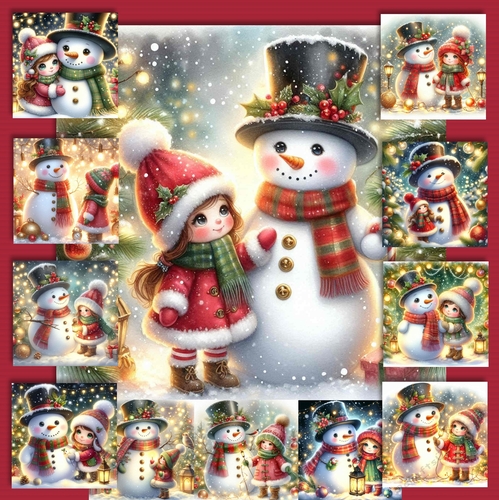 Snowman and Little Girl 