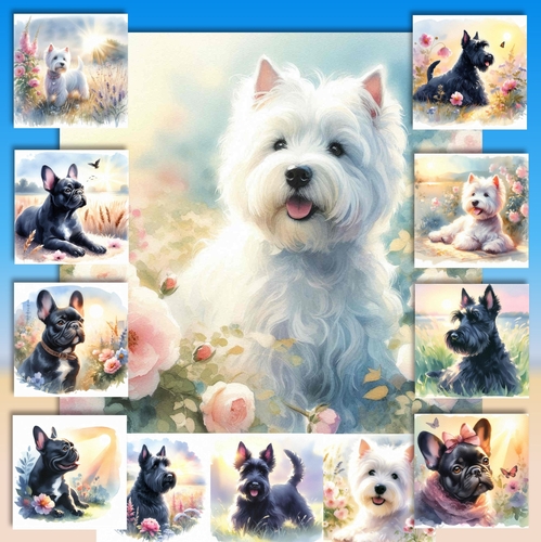 Watercolor Pastel Dogs 9