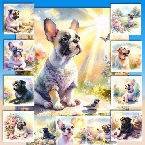 Watercolor Pastel Dogs 10