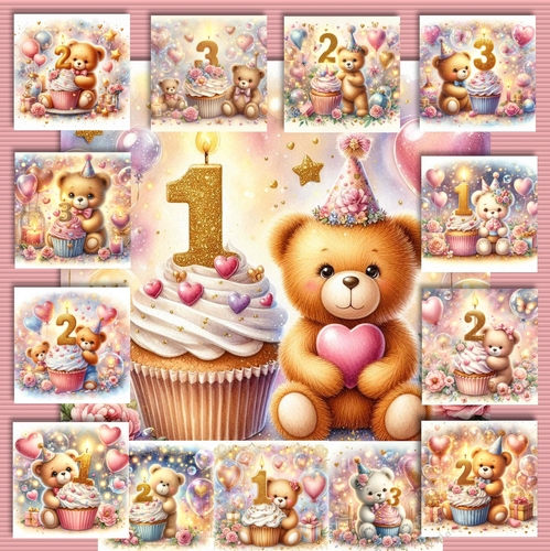 Birthday Cupcake Bears Ages 1,2,3