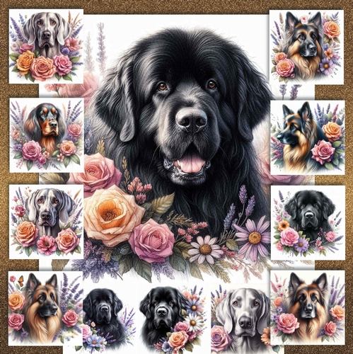 Watercolor Floral Dogs 1