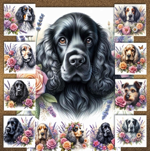Watercolor Floral Dogs 2
