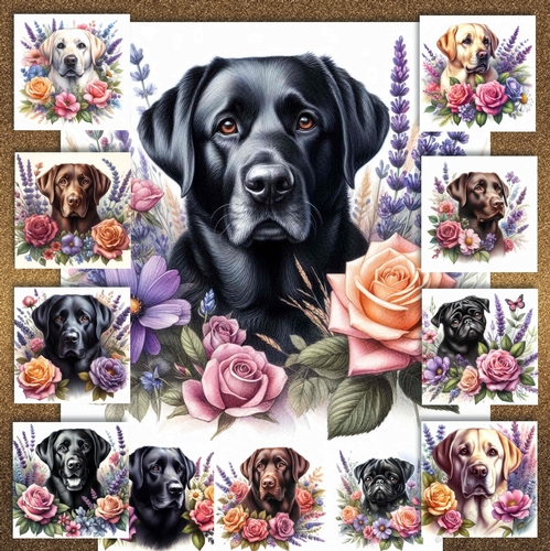 Watercolor Floral Dogs 3